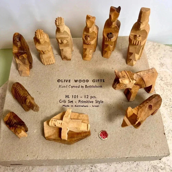 Vintage Other - Olive handcrafted Wood Nativity Set, 12 pcs, Brown made in Israel